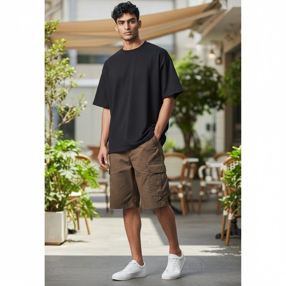 Pronto Uomo Blue Light Brown Cotton Cargo Shorts Casual Size 38